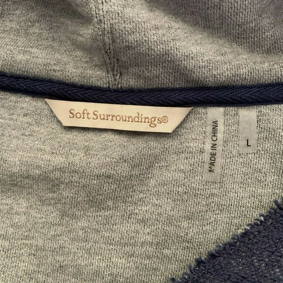 Soft Surroundings My Weekender Hoodie Large Denim Blue Raw Edges Fleece Lining - Picture 7 of 7